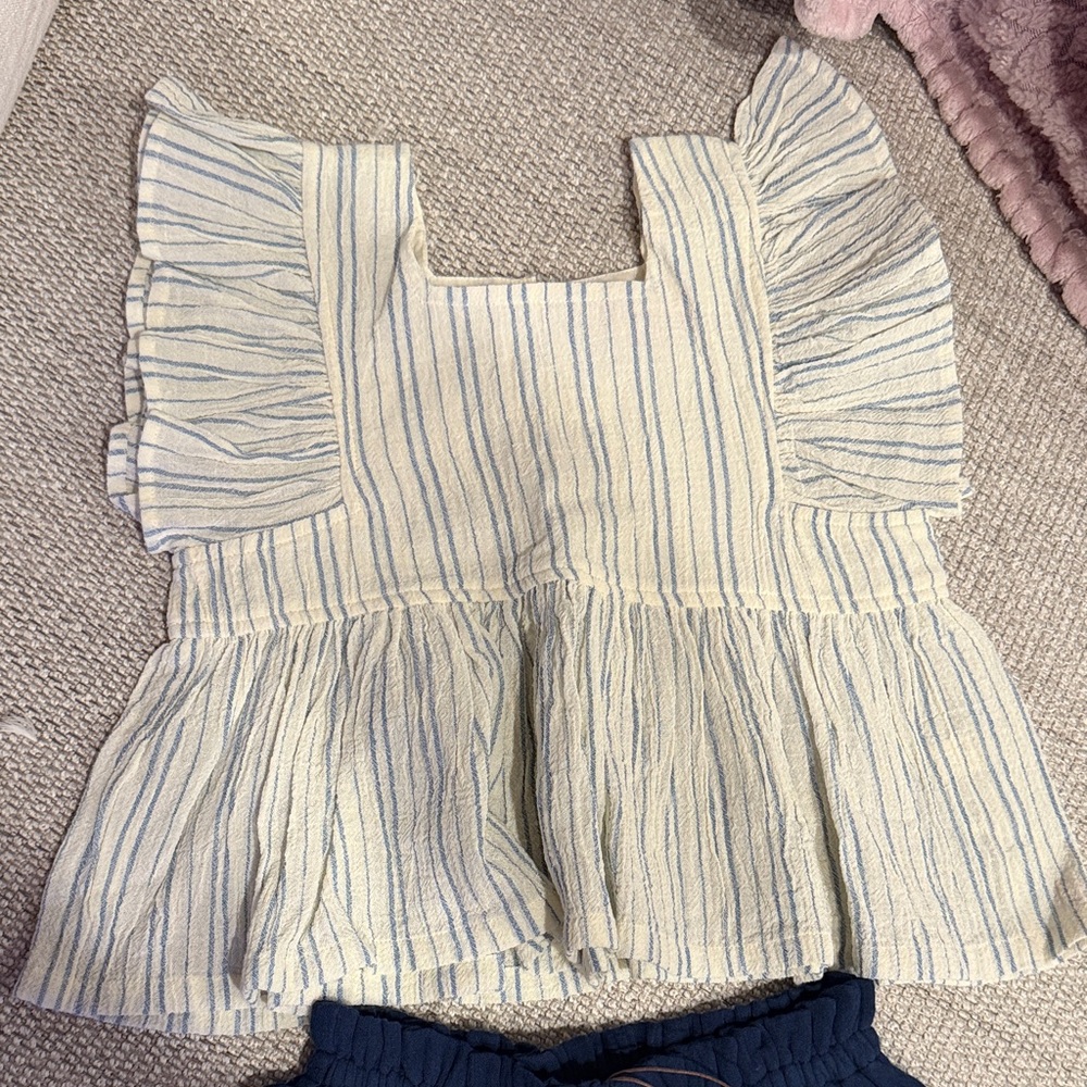 Pink Chicken Striped Kids Top - Cream and Blue
